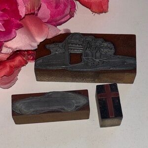 Letterpress Stamps Cross Car and farm old newspaper letter press ad stamps VTG 5